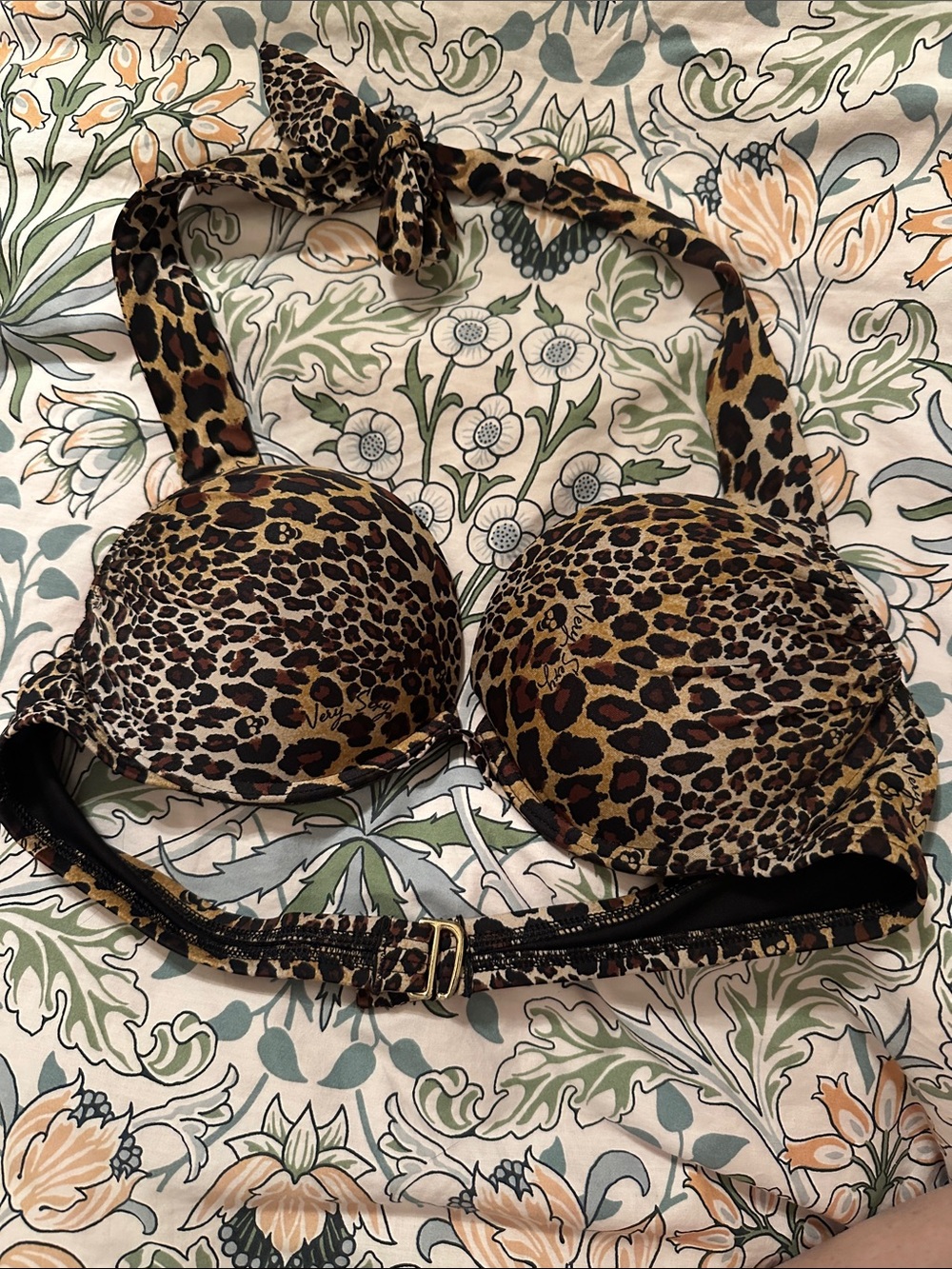 Leopard Print Halter Push-Up Bikini Top